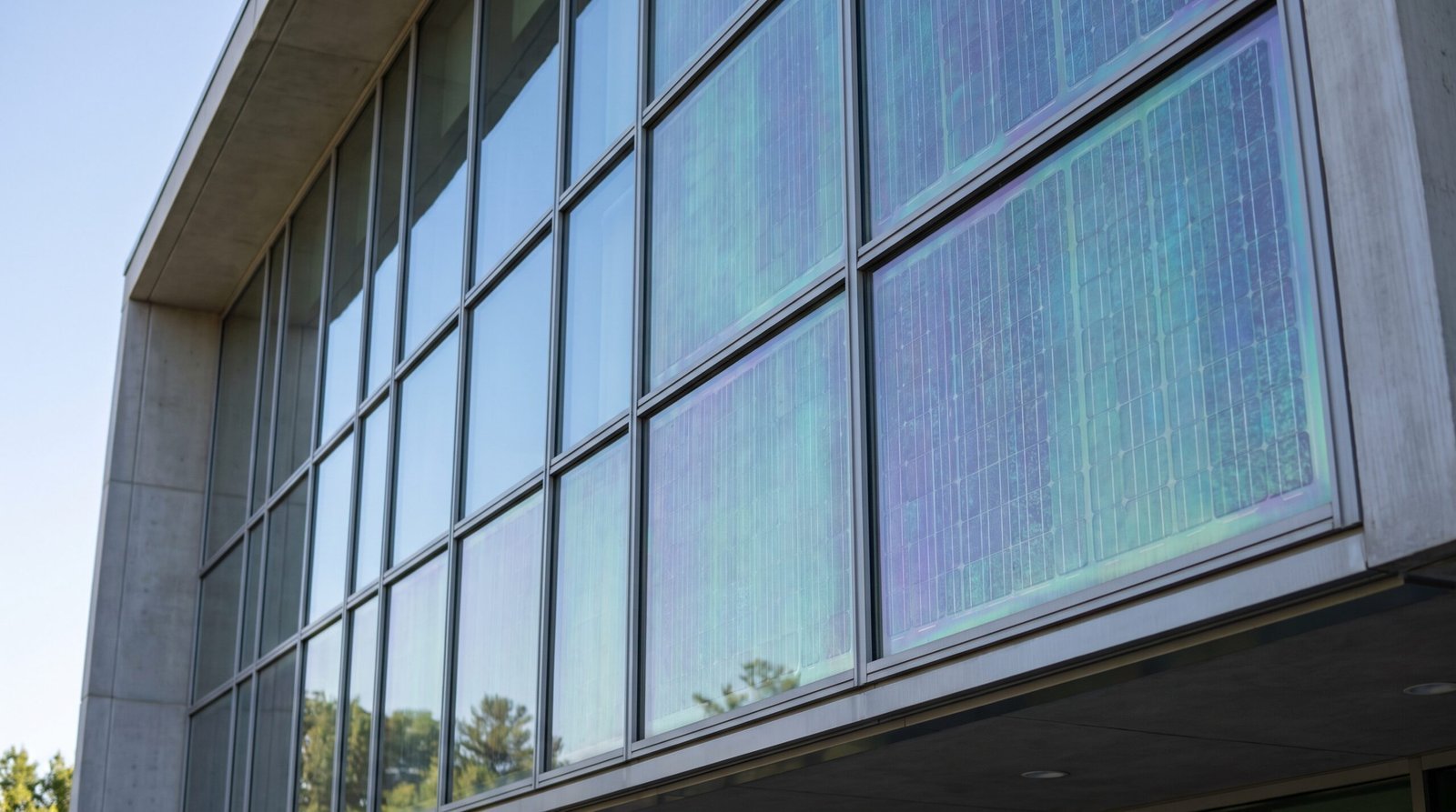 Fachada de vidrio fotovoltaico integrado en edificio