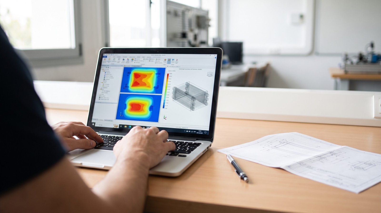 Estudiante trabajando en un modelo de simulación térmica